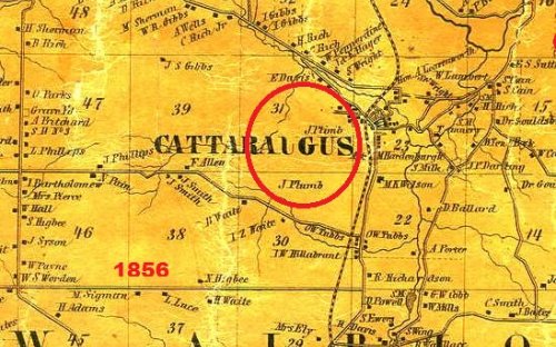 Map of New Albion and Joseph Plumb's location in Cattaraugus, NY