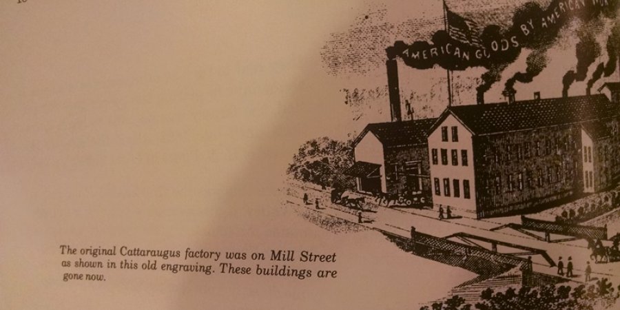engraving of original factory on Mill Street portraying landscaping as flat which it is not