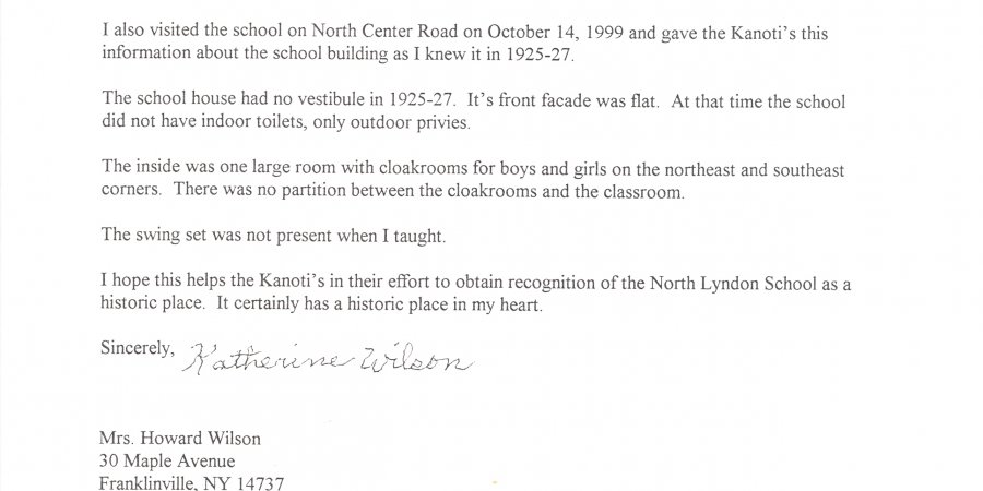 Letter from Former Teacher at North Lyndon School, Mrs. Katherine Wilson