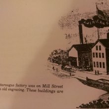 engraving of original factory on Mill Street portraying landscaping as flat which it is not